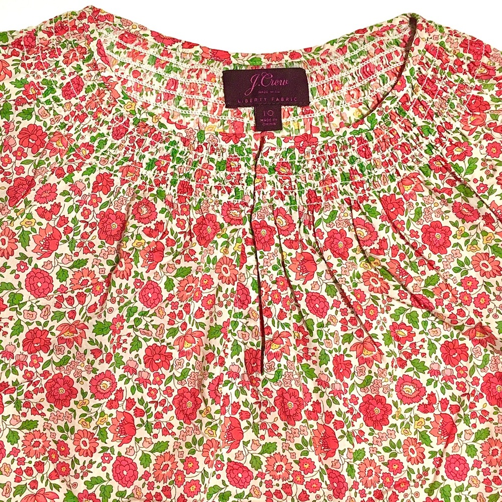 JCrew Peasant Blouse Liberty D'anjo Floral Popover Shirt Top Red White Pink 10 - Picture 8 of 16